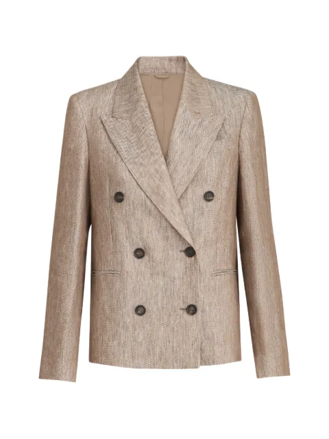 Brunello Cucinelli blazer de mezclilla con detalle de cadena Monili