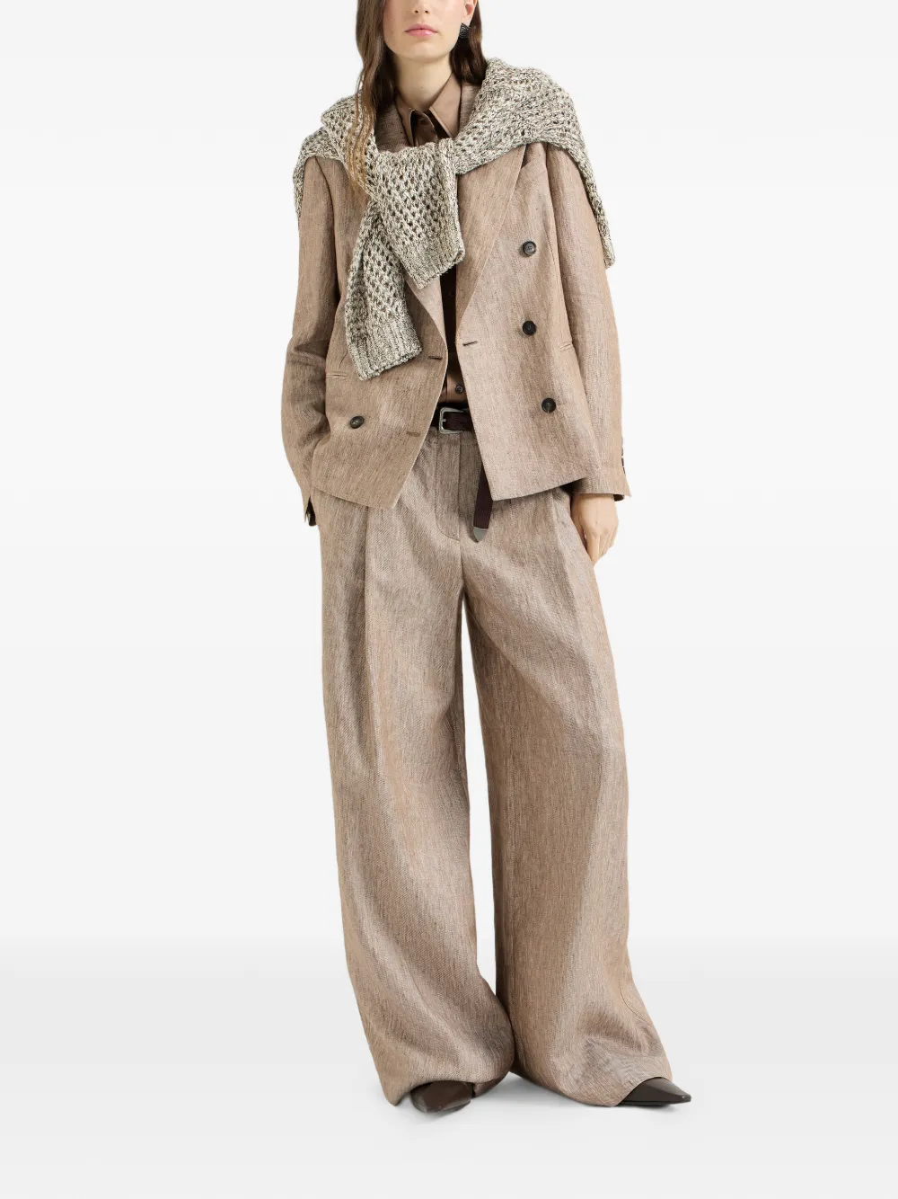 Brunello Cucinelli Linnen denim blazer met Monili Beige