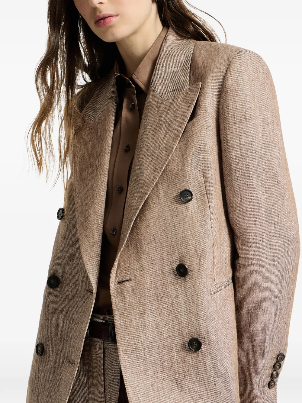 Brunello Cucinelli Linnen denim blazer met Monili Beige
