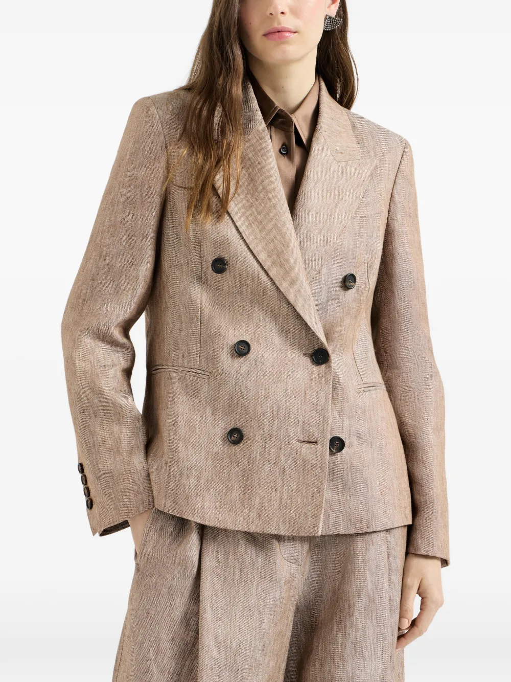 Brunello Cucinelli Linnen denim blazer met Monili Beige