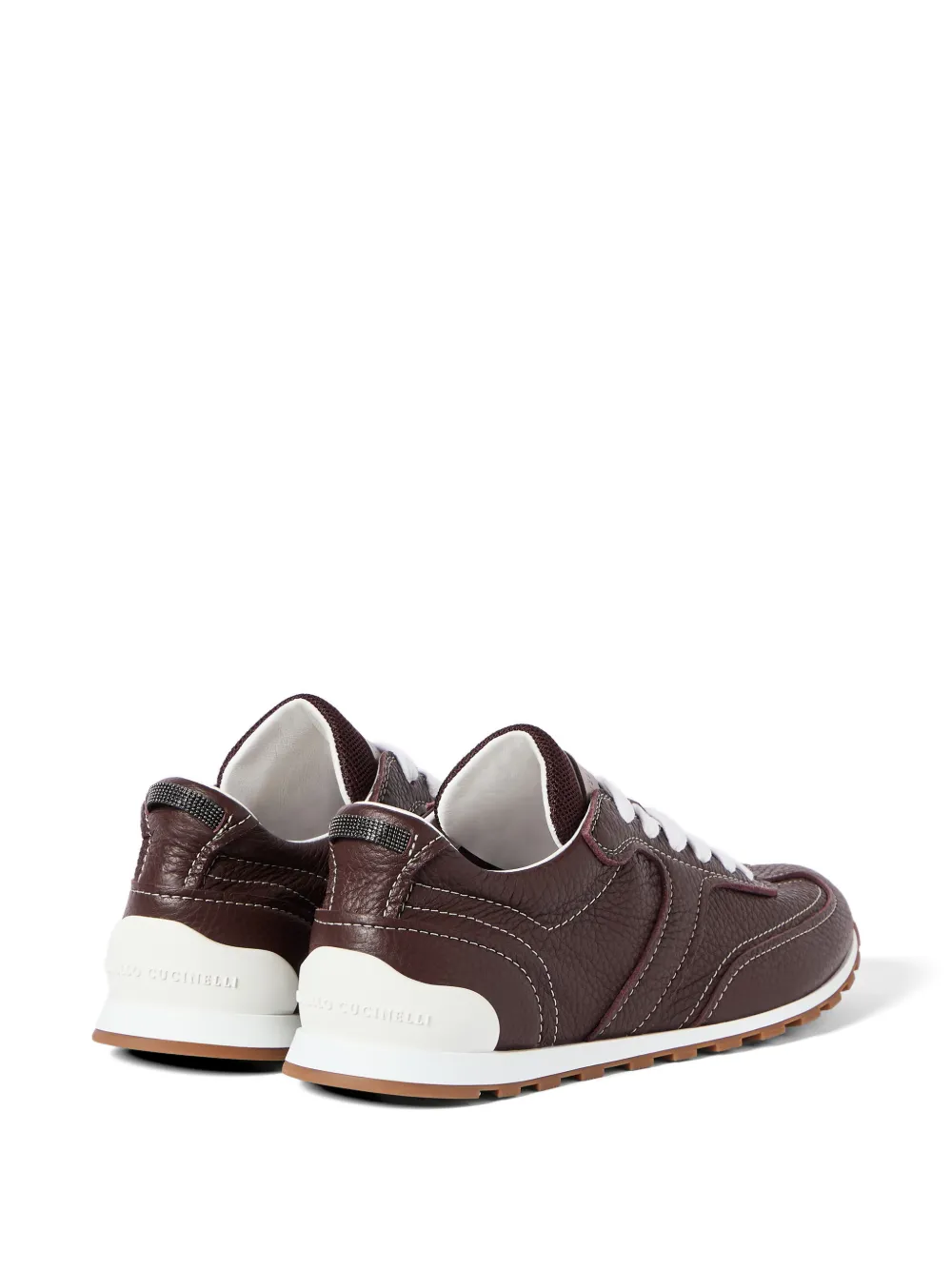 Brunello Cucinelli Zachte leren sneakers met glanzende lussen Bruin