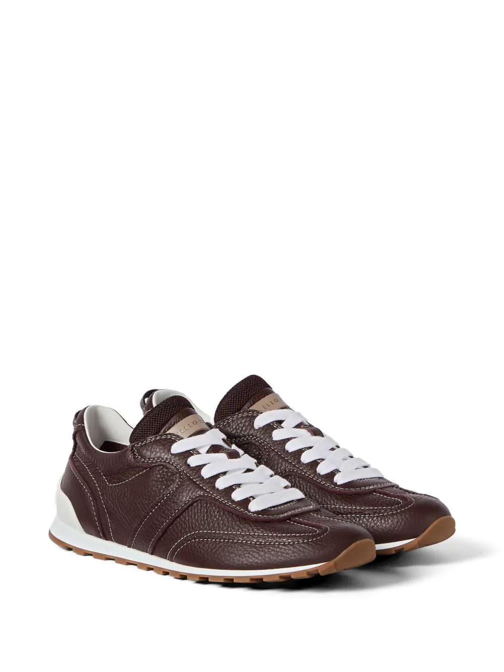 Brunello Cucinelli Zachte leren sneakers met glanzende lussen Bruin