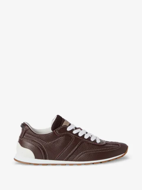 Brunello Cucinelli grained soft leather runners with shiny loops