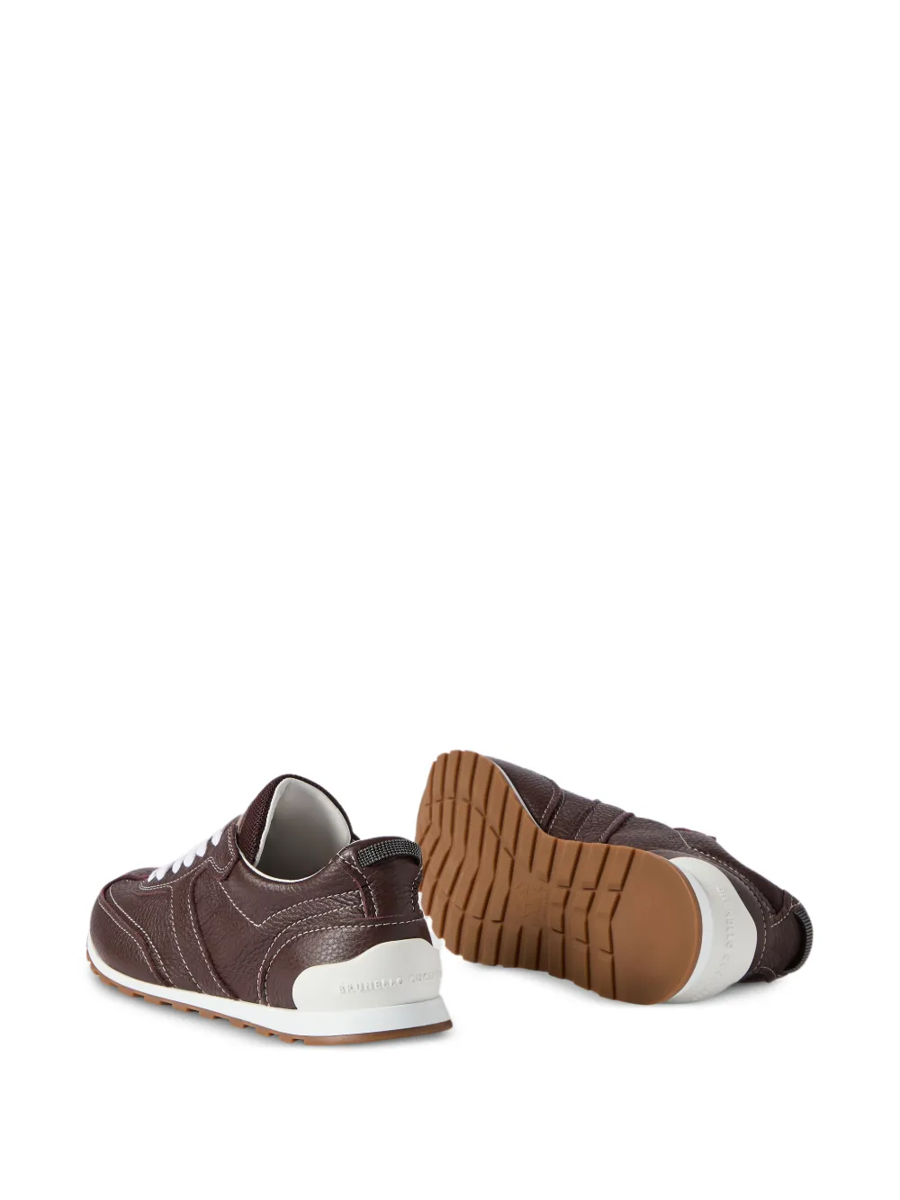 Brunello Cucinelli Zachte leren sneakers met glanzende lussen Bruin