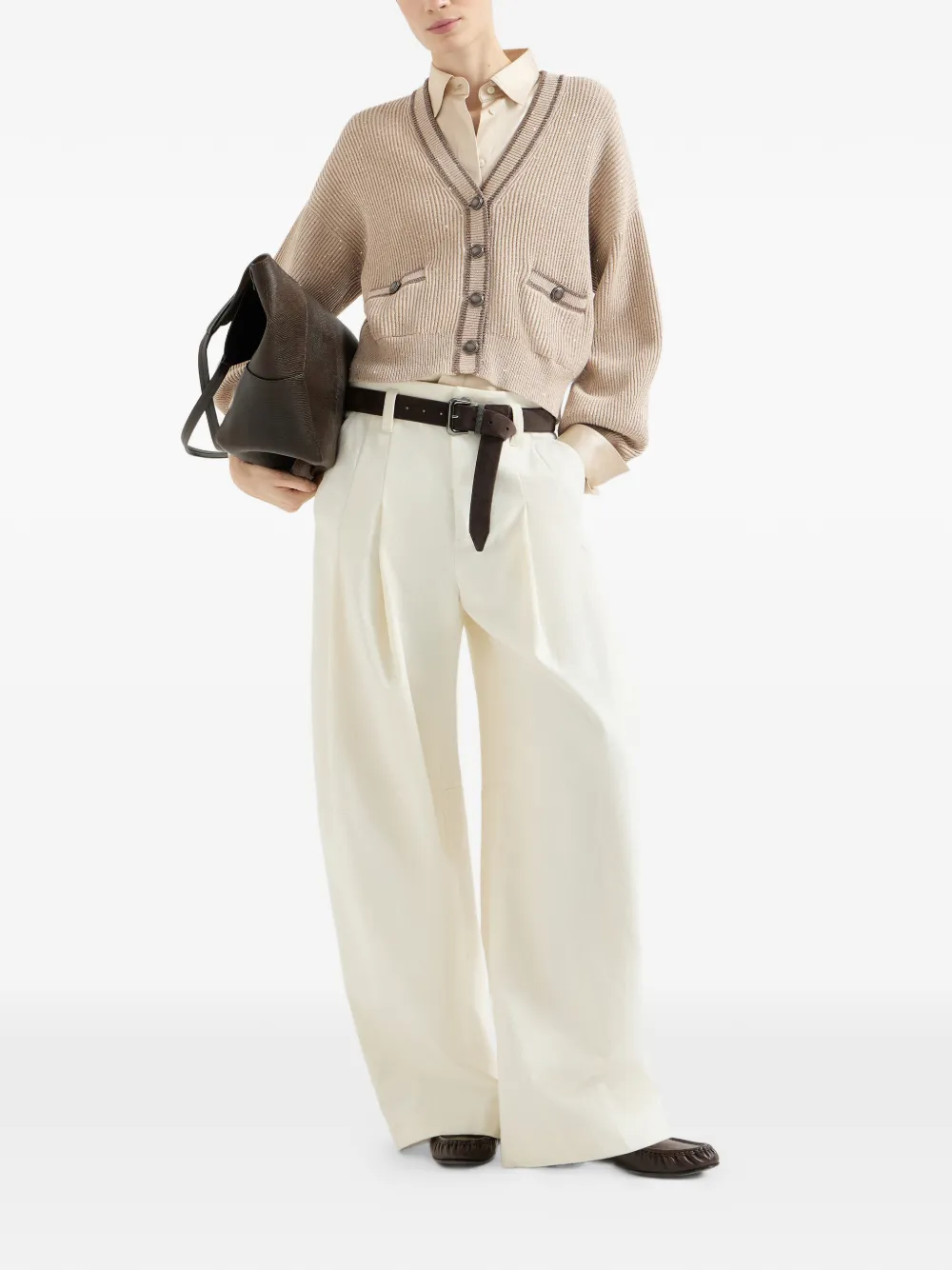 Brunello Cucinelli Stretch zijden satijnen blouse Beige