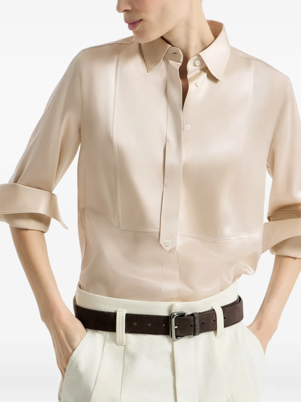 Brunello Cucinelli Stretch zijden satijnen blouse Beige