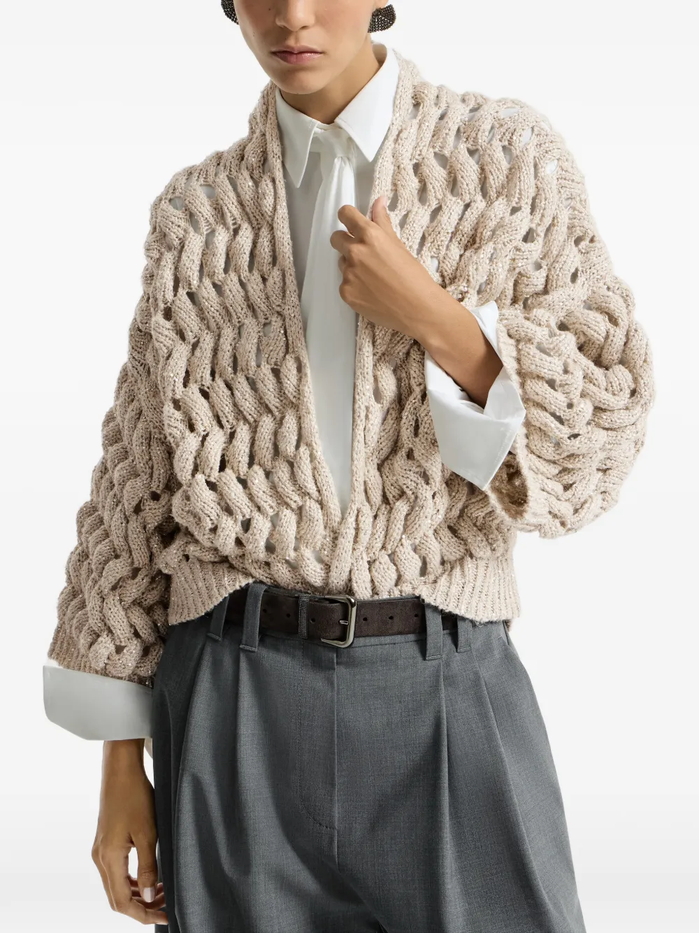 Brunello Cucinelli Vest van zijde en linnen Beige