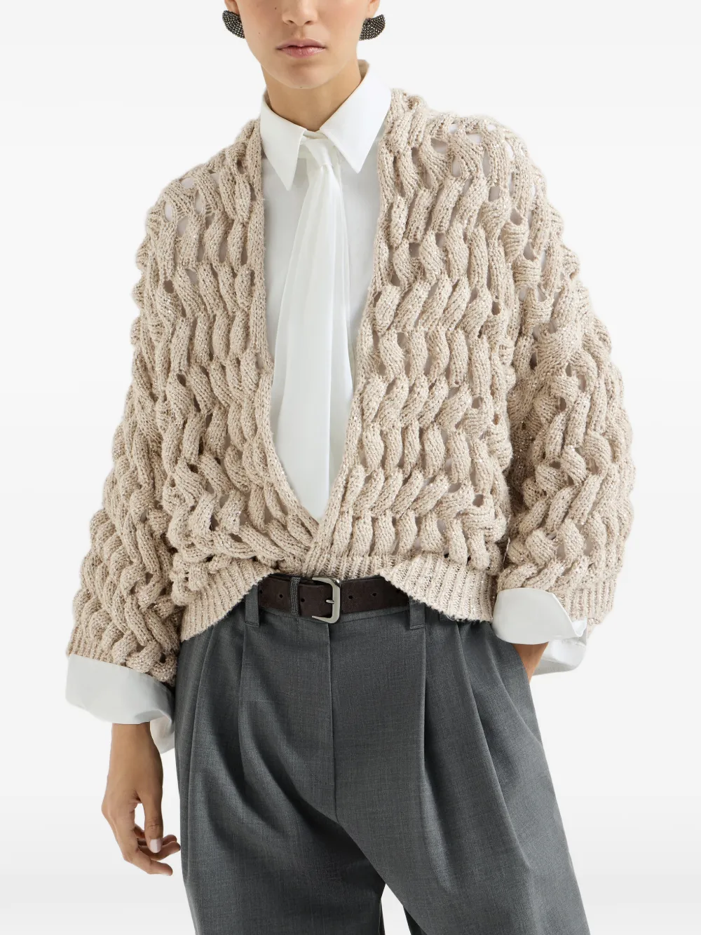 Brunello Cucinelli Vest van zijde en linnen Beige