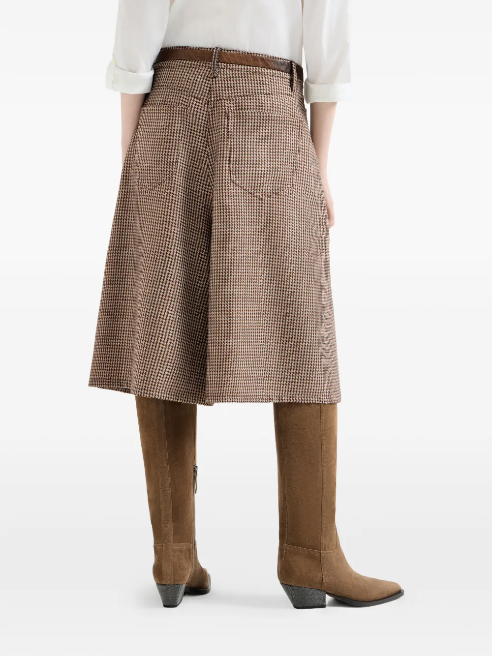 Brunello Cucinelli Bermuda shorts met pied-de-poule print en Monili-scheerwol Beige