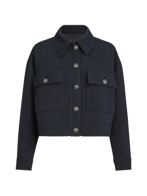 Brunello Cucinelli veste d'extérieur cropped en crêpe de laine vierge chevron avec monili