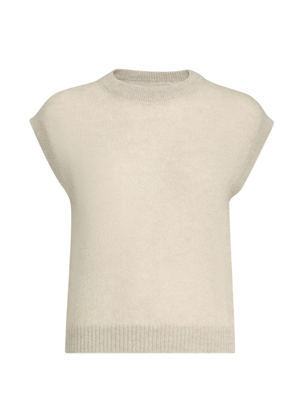 Brunello Cucinelli sparkling mohair and wool knit T-shirt with monili - Neutrals