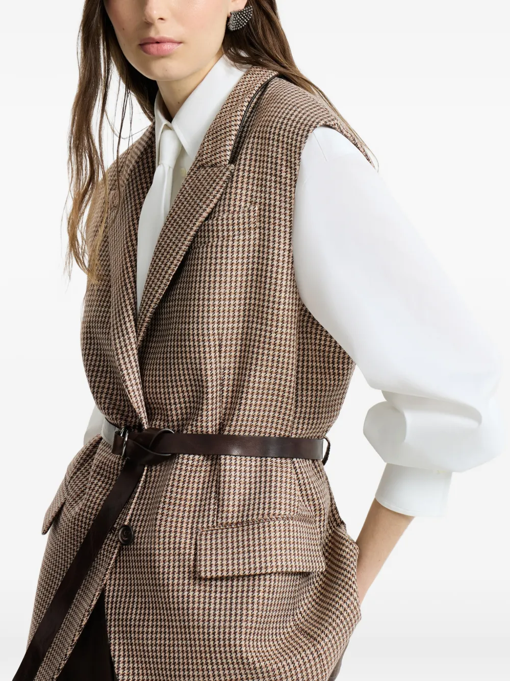 Brunello Cucinelli Top met pied-de-poule print Beige