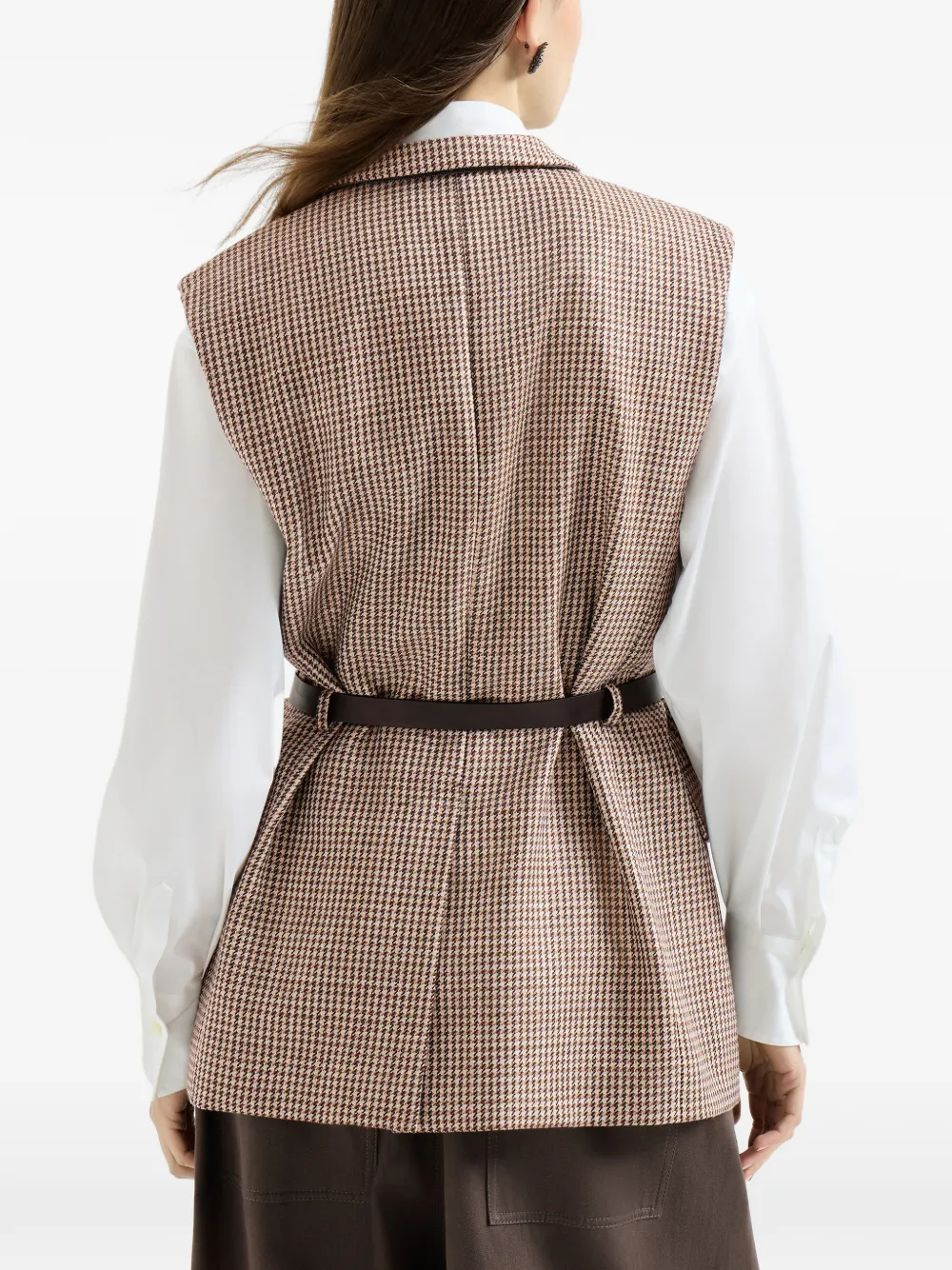 Brunello Cucinelli Top met pied-de-poule print Beige