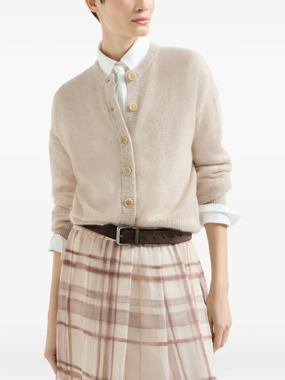 Brunello Cucinelli Mohair en wollen vest met monili Beige