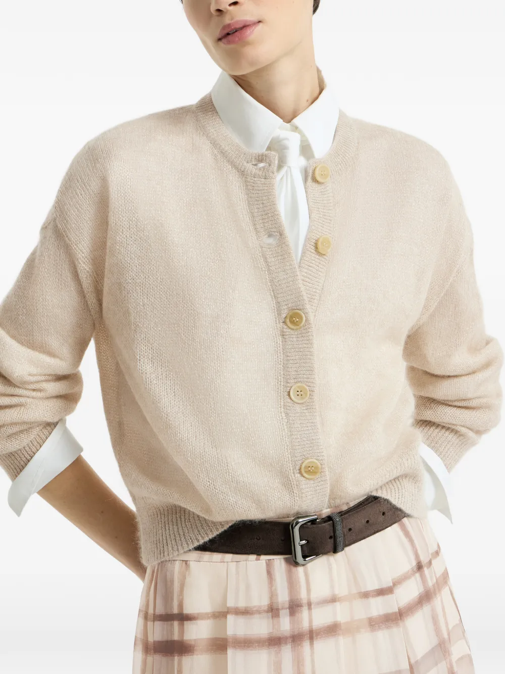 Brunello Cucinelli Mohair en wollen vest met monili Beige