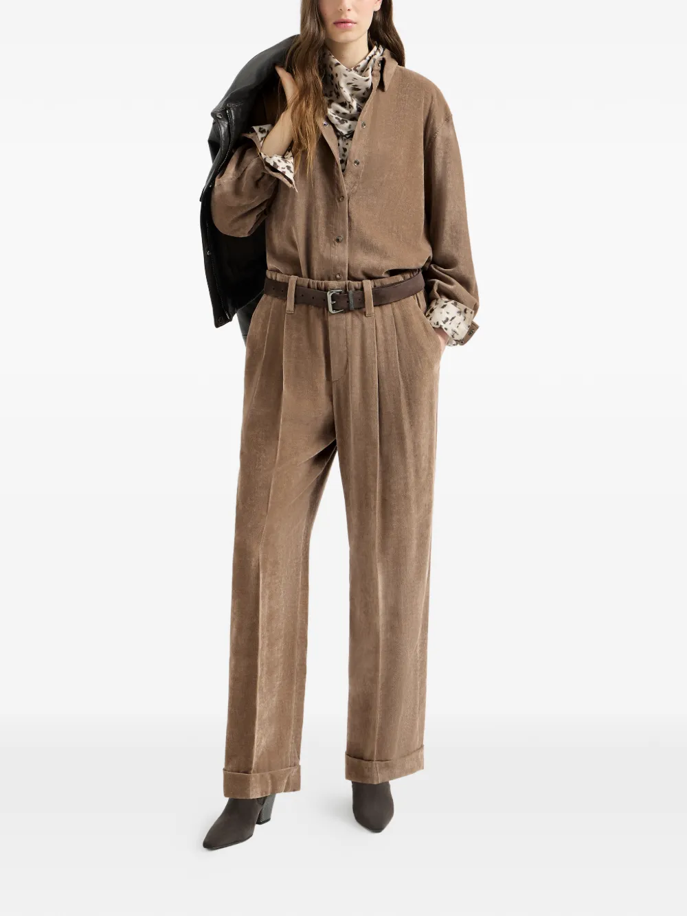 Brunello Cucinelli Ribfluwelen baggy pantalon Beige