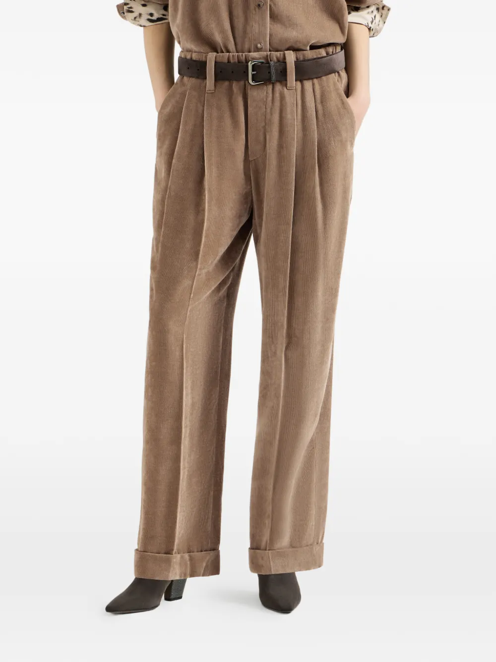 Brunello Cucinelli Ribfluwelen baggy pantalon Beige