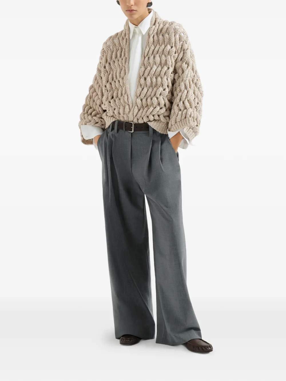 Brunello Cucinelli Wollen pantalon met monili Grijs