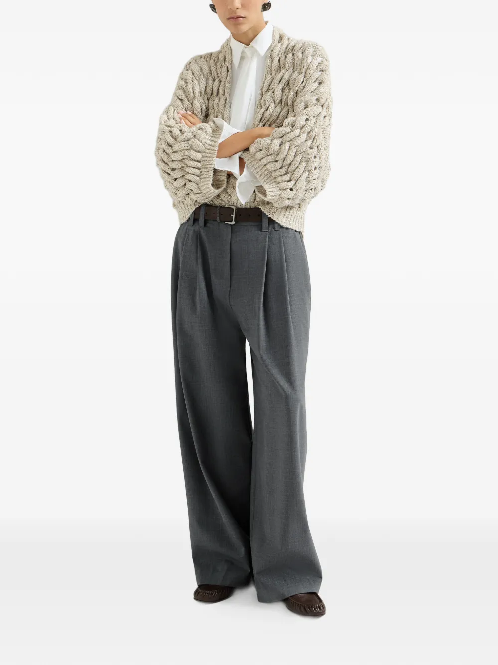 Brunello Cucinelli Wollen pantalon met monili Grijs