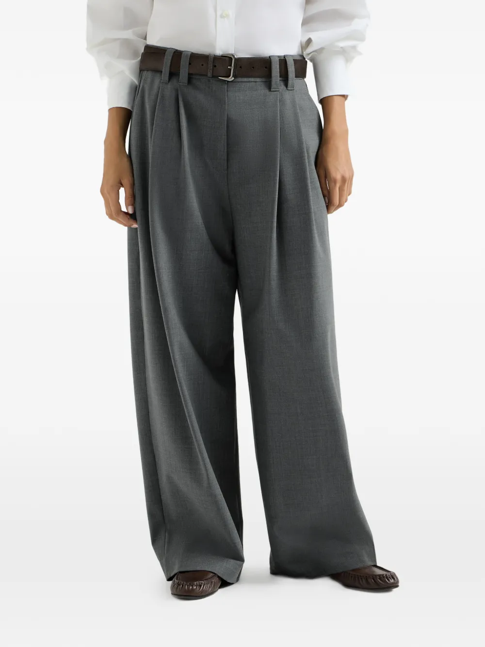 Brunello Cucinelli Wollen pantalon met monili Grijs
