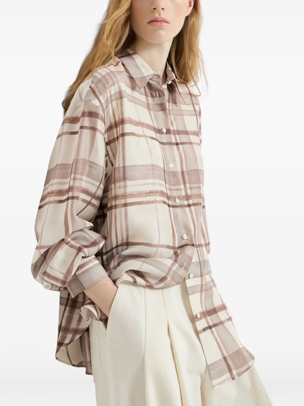 Brunello Cucinelli Geruite blouse Beige