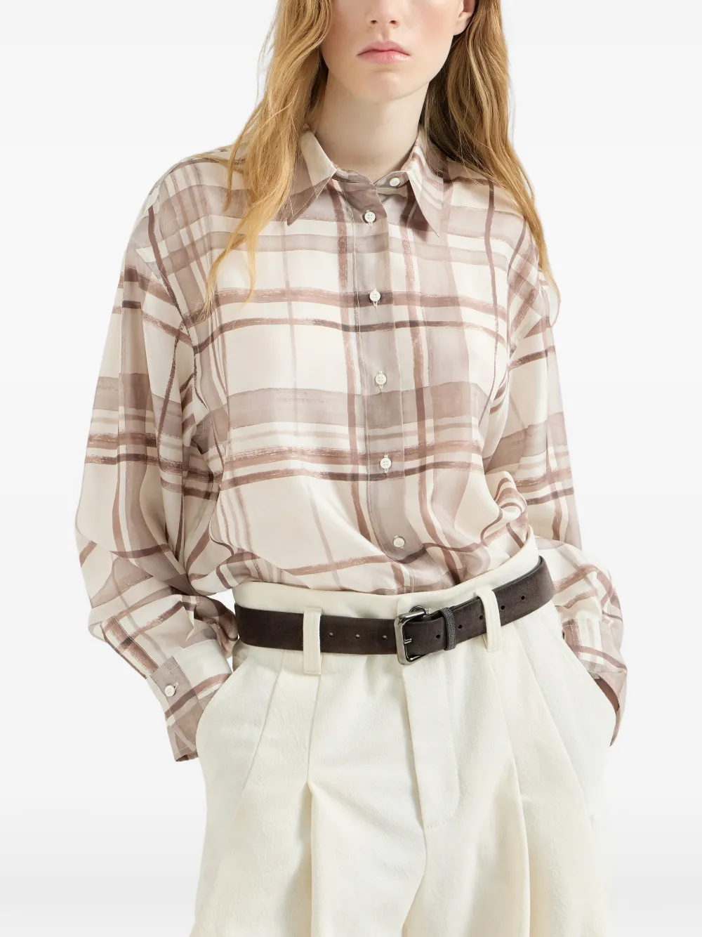 Brunello Cucinelli Geruite blouse Beige