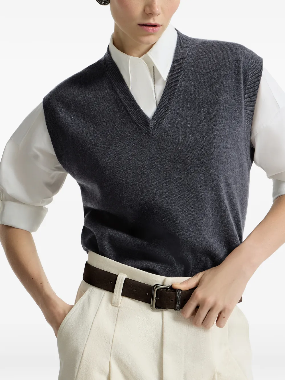 Brunello Cucinelli Kasjmier spencer met monili Grijs