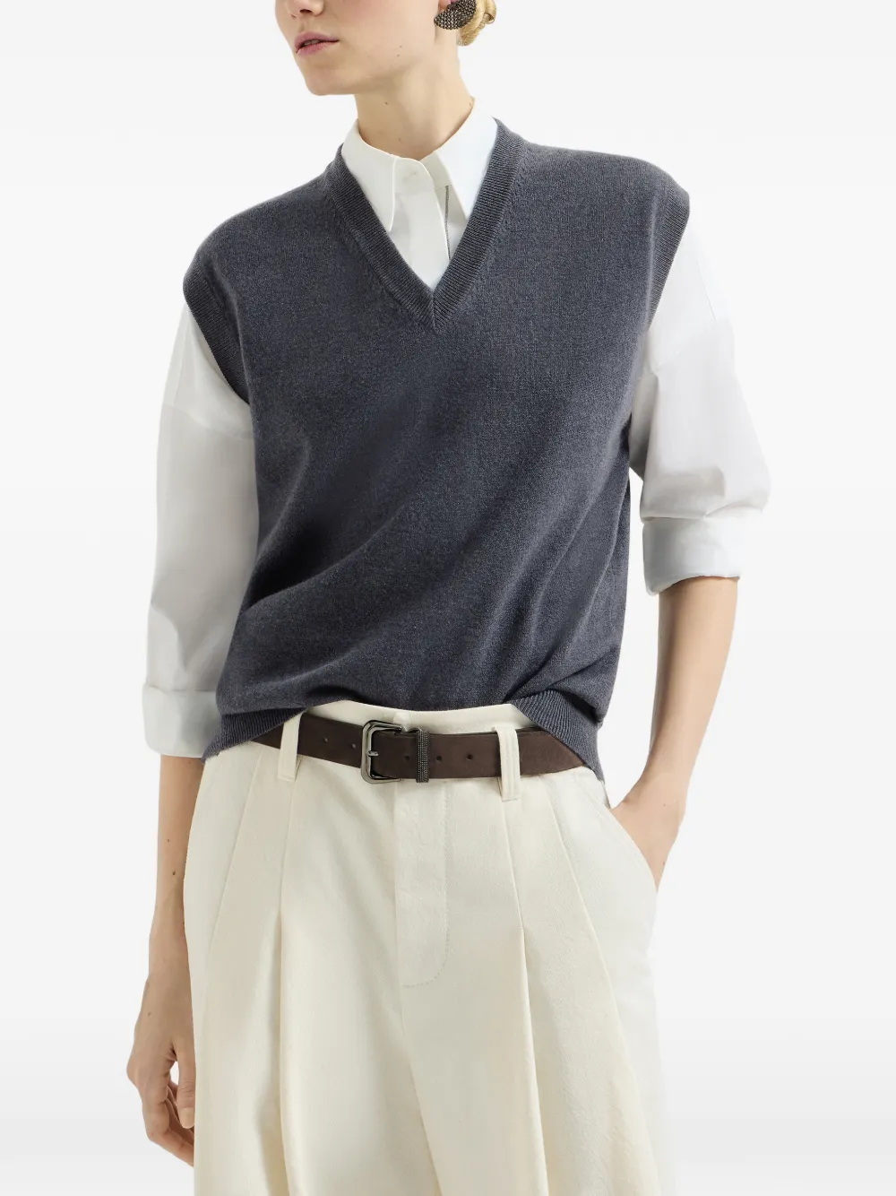 Brunello Cucinelli Kasjmier spencer met monili Grijs