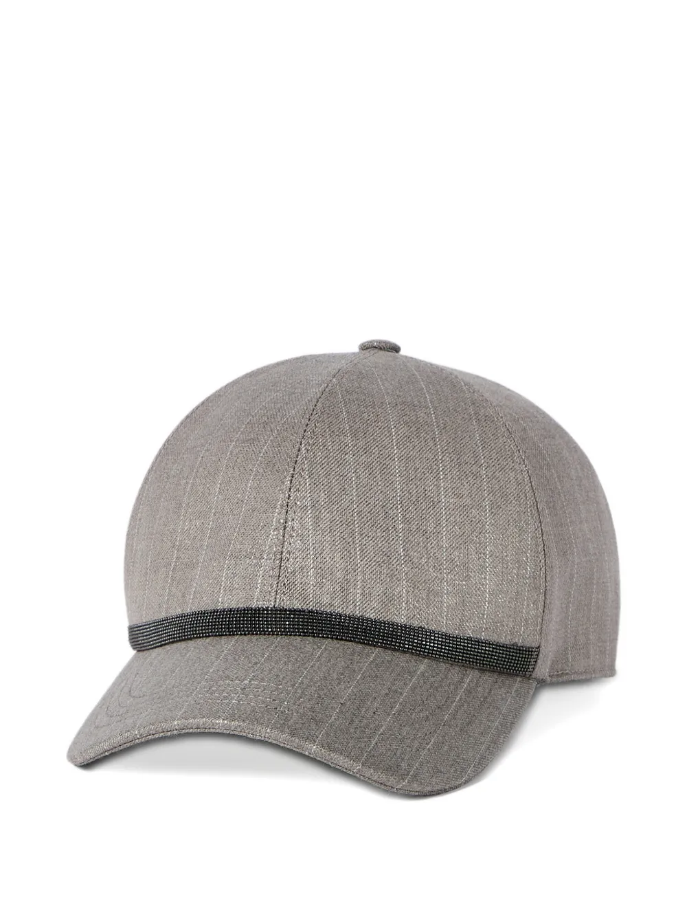 Brunello Cucinelli sparkling virgin-wool pinstripe baseball cap with shiny band - Grigio