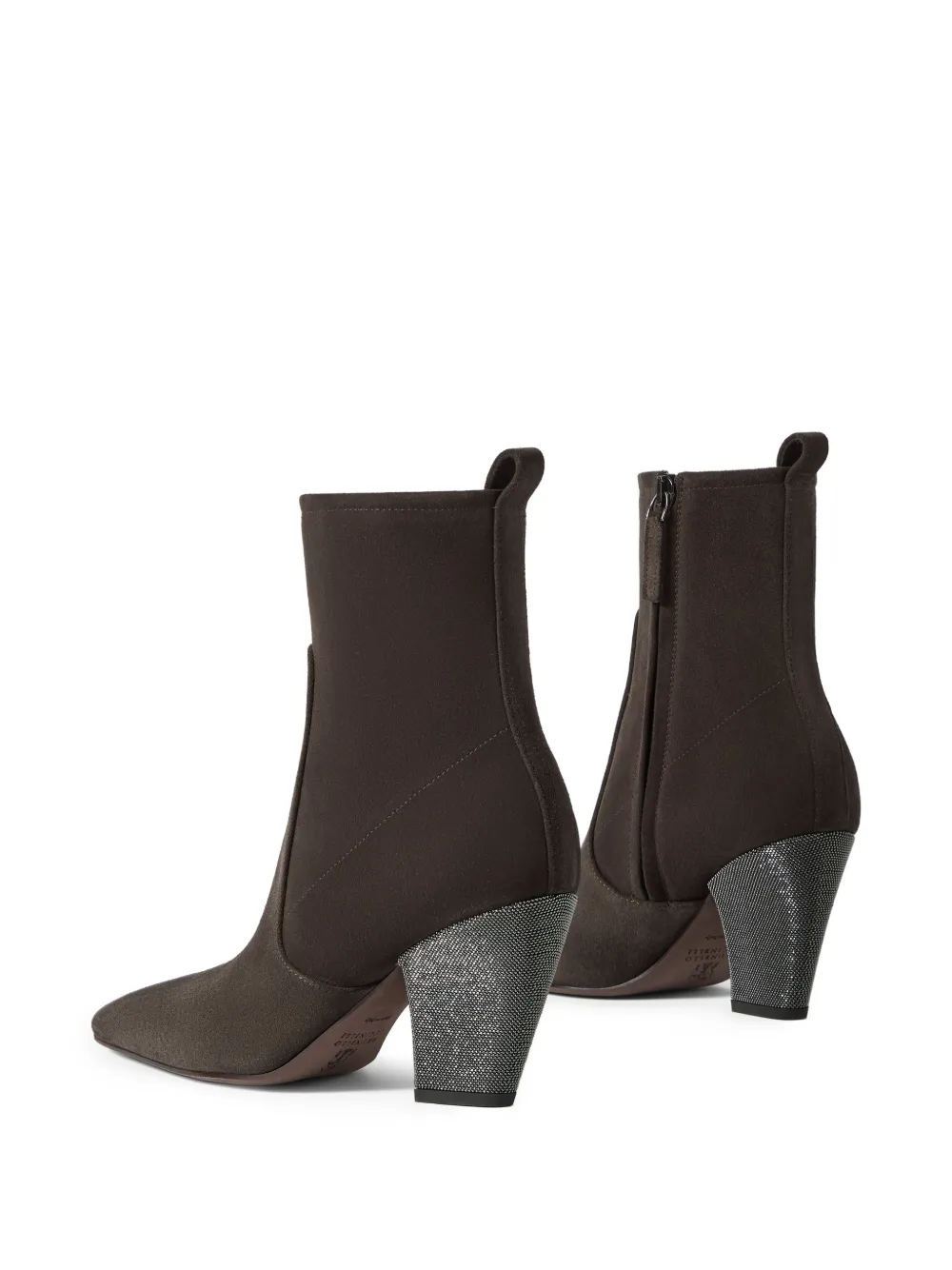 Brunello Cucinelli Suède enkellaarzen met kostbare hiel Bruin