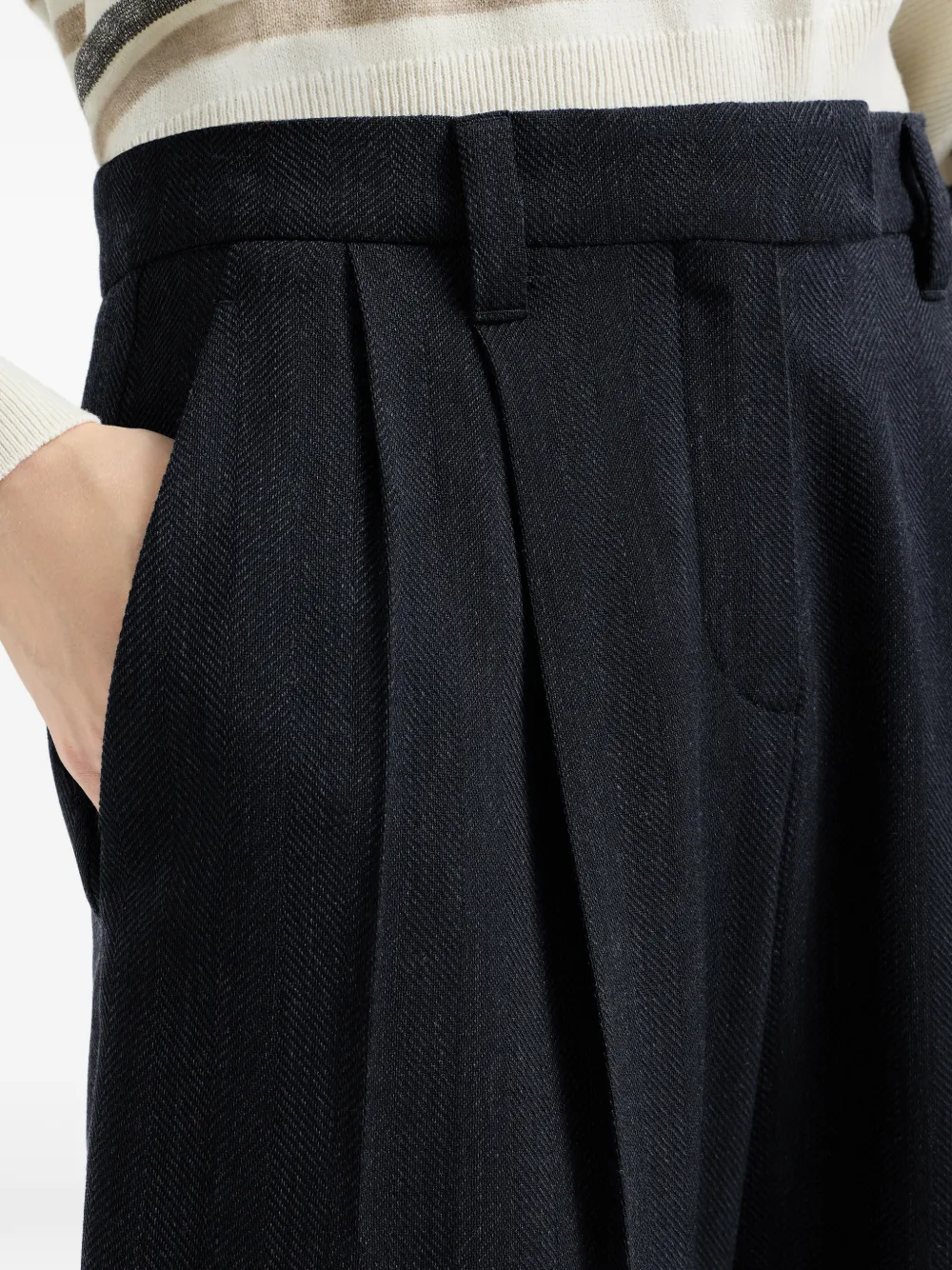 Brunello Cucinelli Pantalon van scheerwol met chevron streep en monili Blauw