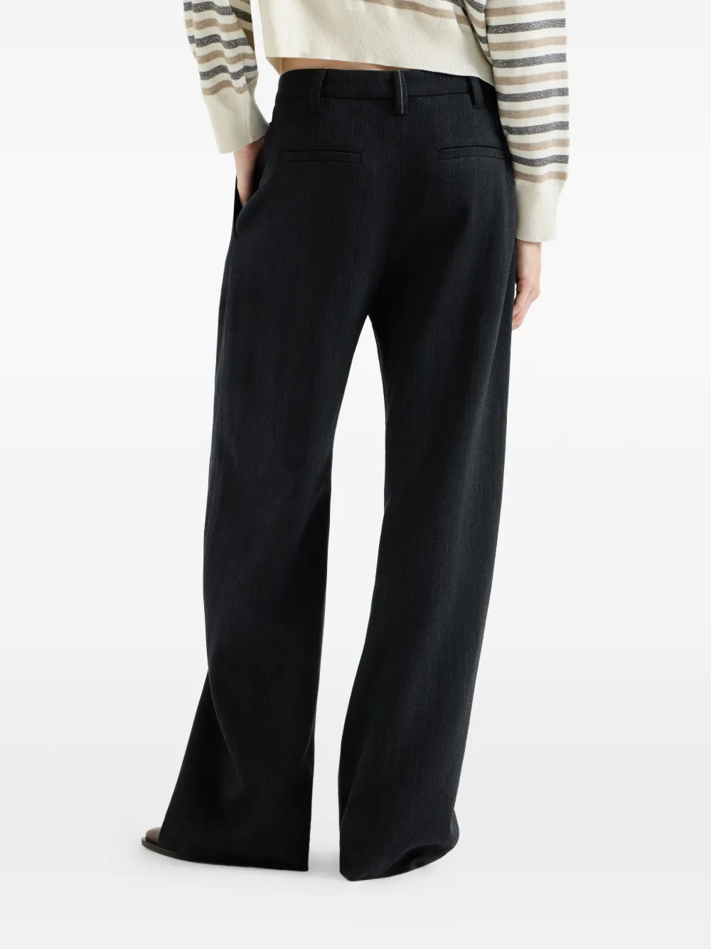 Brunello Cucinelli Pantalon van scheerwol met chevron streep en monili Blauw