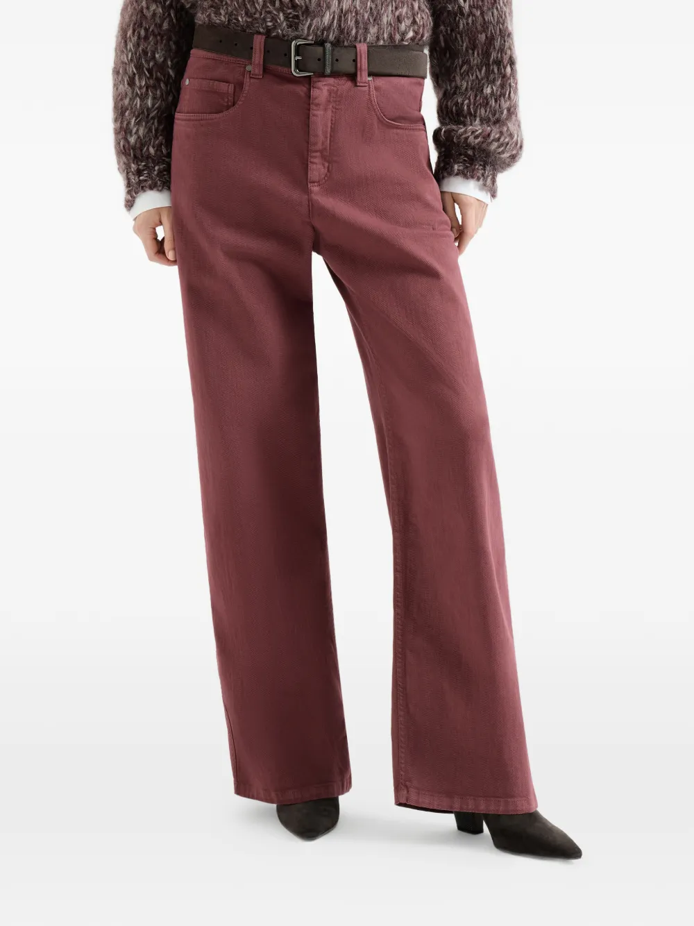 Brunello Cucinelli Denim broek met monili-effect Rood