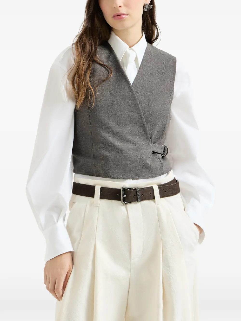 Brunello Cucinelli Tropisch luxe wollen vest met monili Grijs