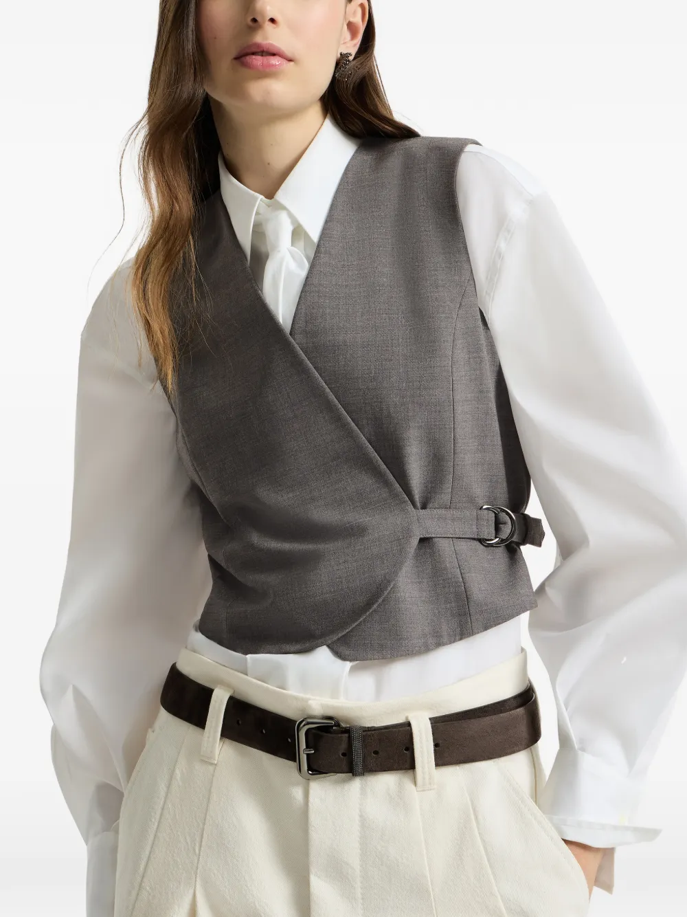 Brunello Cucinelli Tropisch luxe wollen vest met monili Grijs