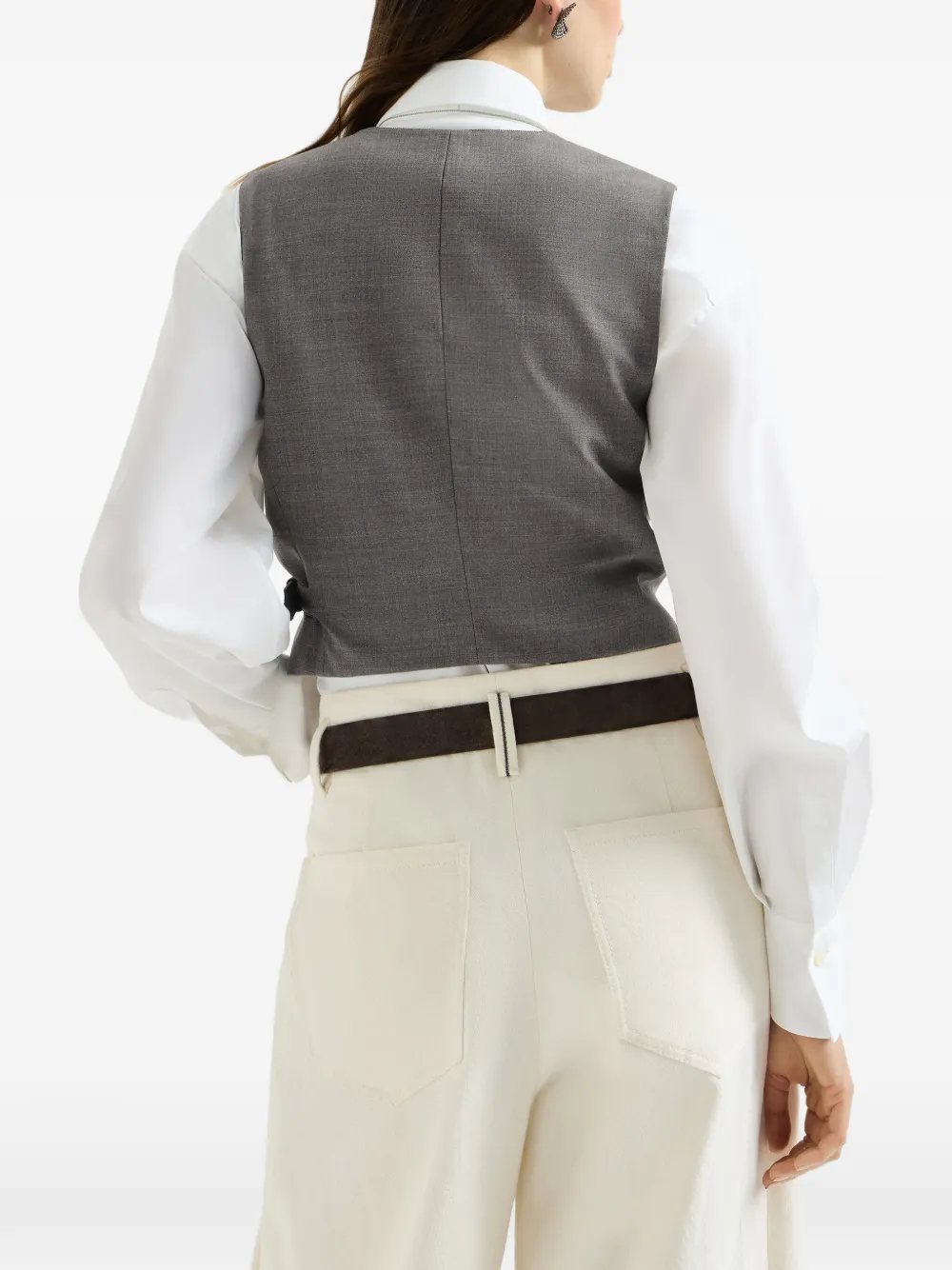 Brunello Cucinelli Tropisch luxe wollen vest met monili Grijs