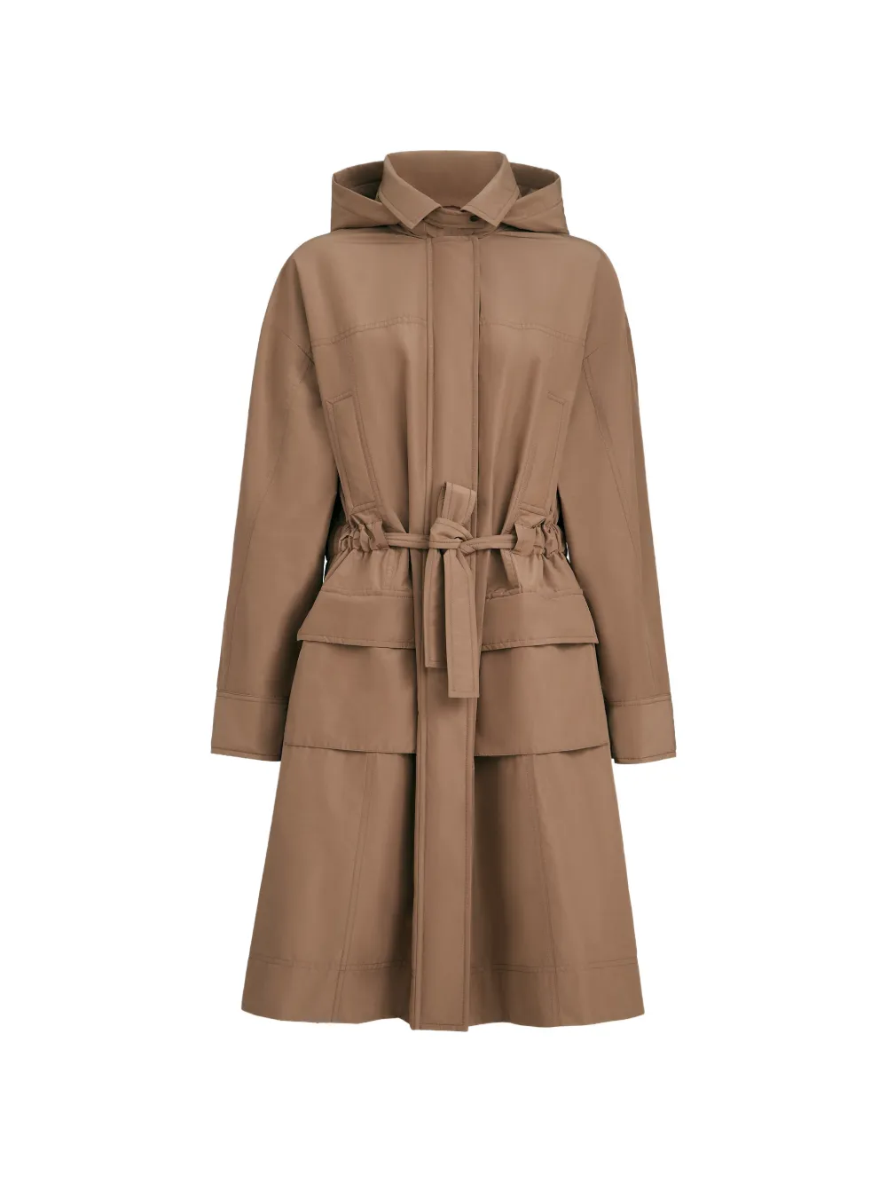 Brunello Cucinelli Techno-cotton Taffeta Coat With Detachable Hood And Shiny Zipper Pull In Brown