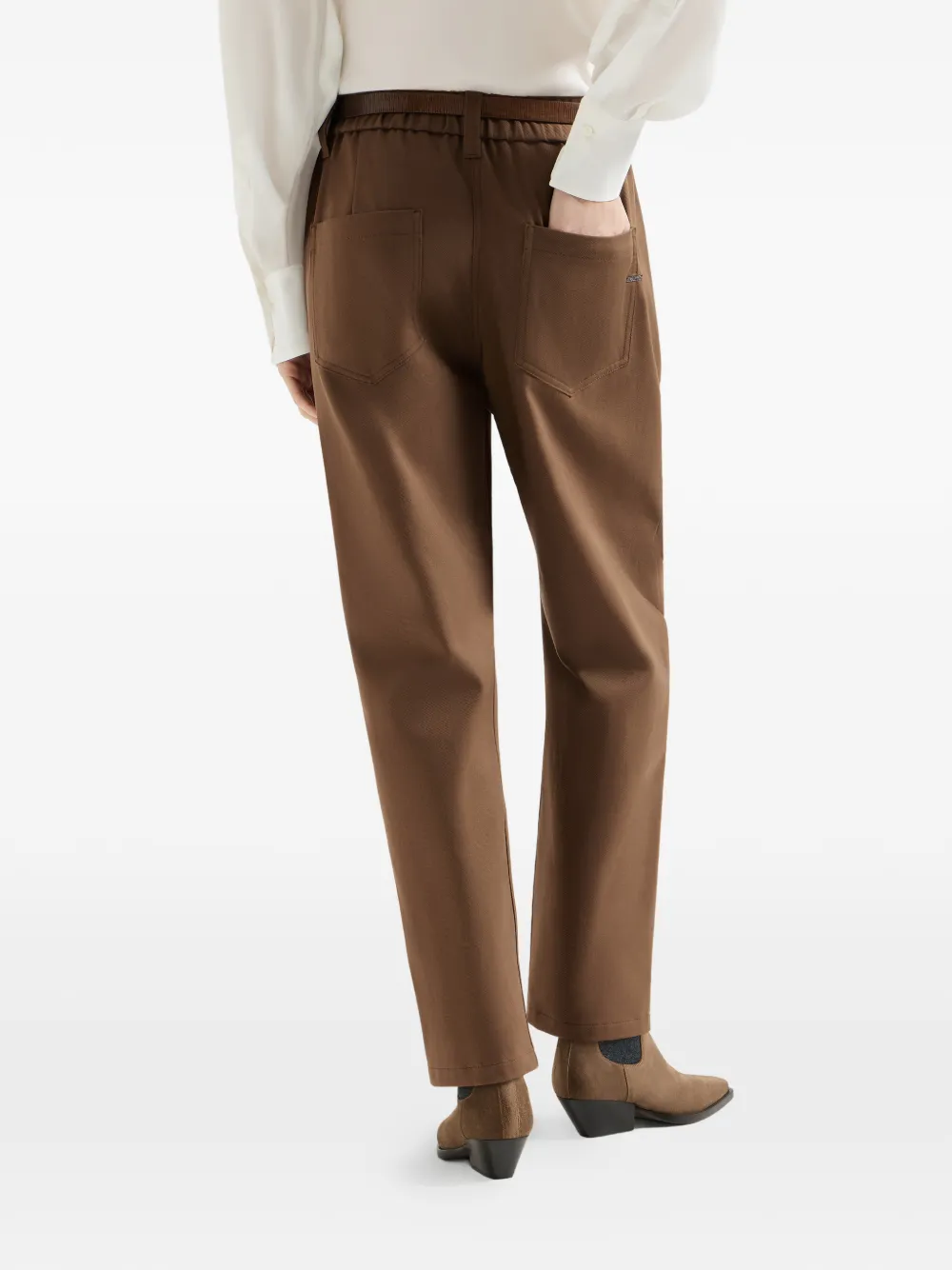 Brunello Cucinelli Stretch katoenen Cover Baggy pull-on broek met glanzende barack Bruin
