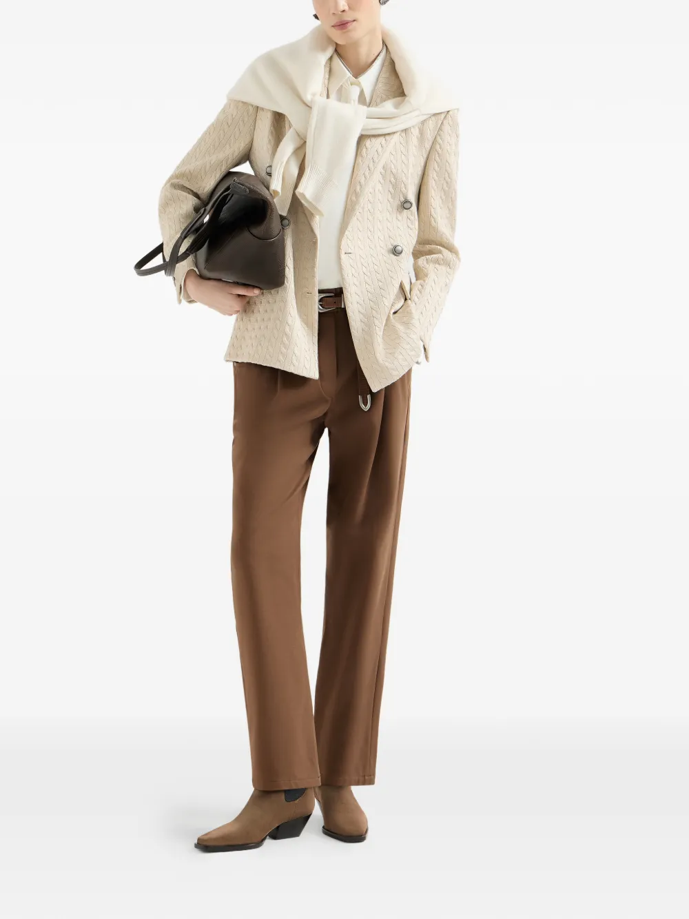 Brunello Cucinelli Stretch katoenen Cover Baggy pull-on broek met glanzende barack Bruin