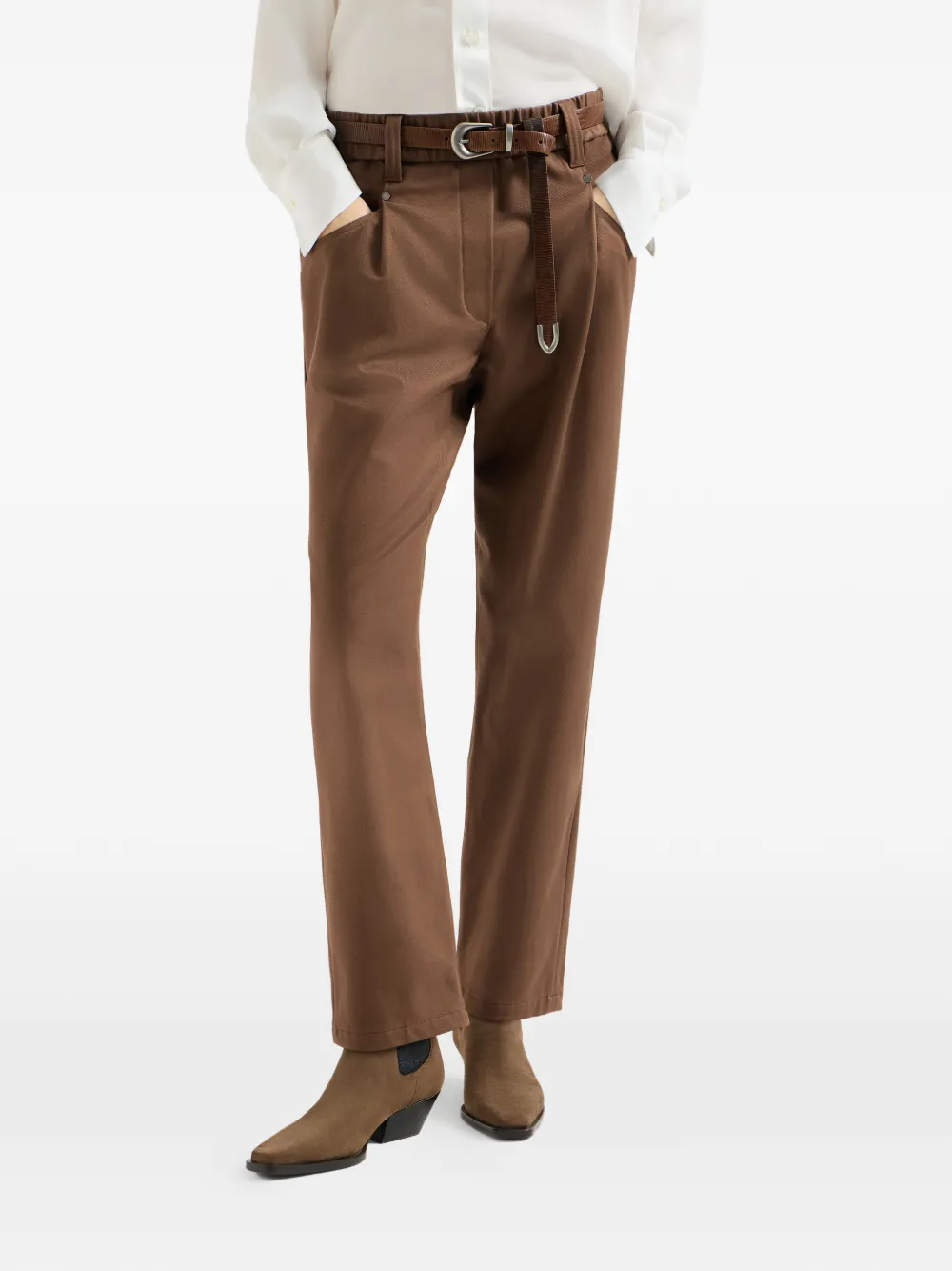 Brunello Cucinelli Stretch katoenen Cover Baggy pull-on broek met glanzende barack Bruin