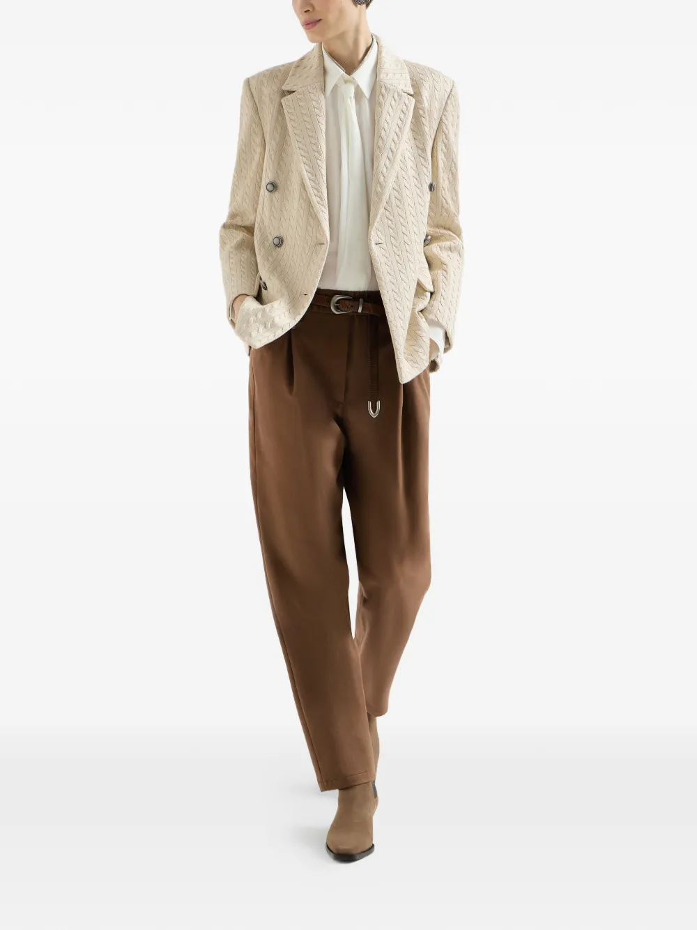 Brunello Cucinelli Stretch katoenen Cover Baggy pull-on broek met glanzende barack Bruin