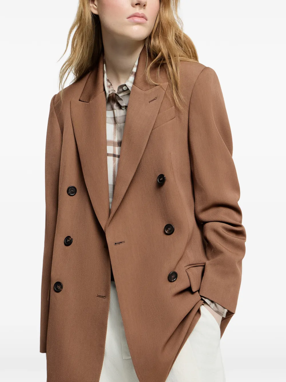 Brunello Cucinelli Blazer van scheerwol en viscose met Monili Bruin