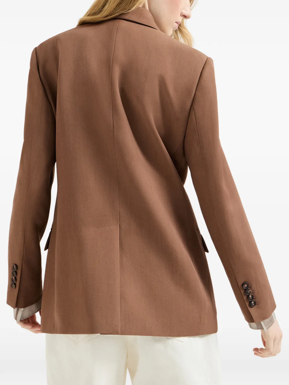 Brunello Cucinelli Blazer van scheerwol en viscose met Monili Bruin