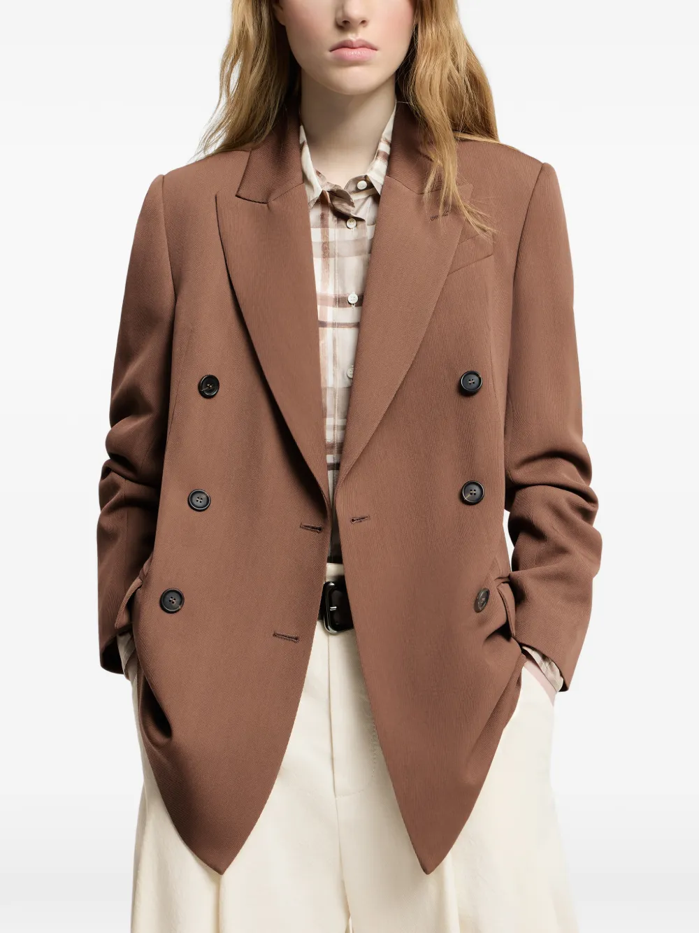 Brunello Cucinelli Blazer van scheerwol en viscose met Monili Bruin