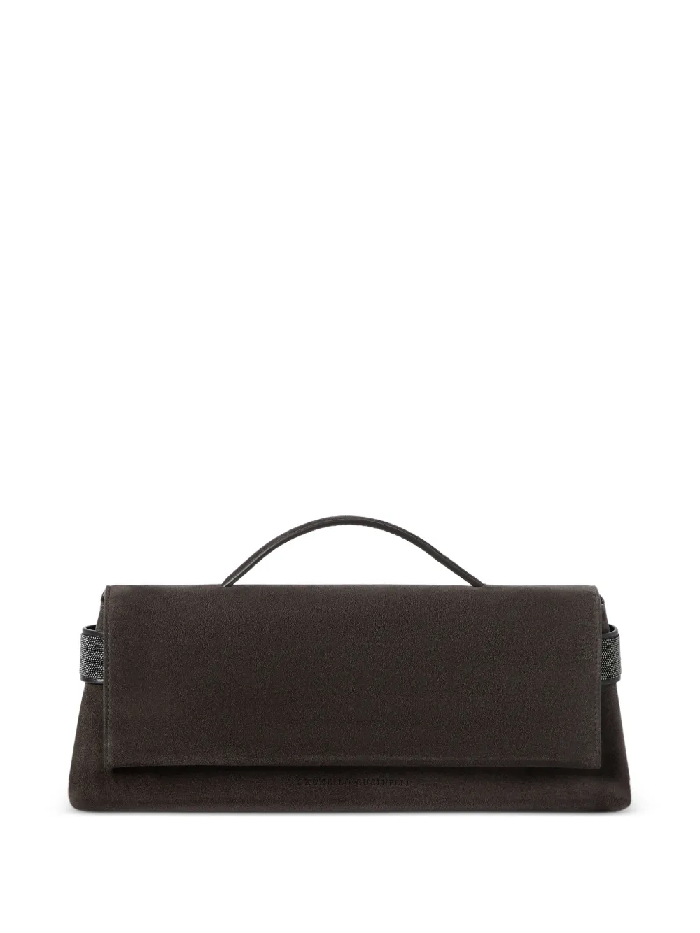 Brunello Cucinelli Essence clutch bag in suede with precious bands - Marrone