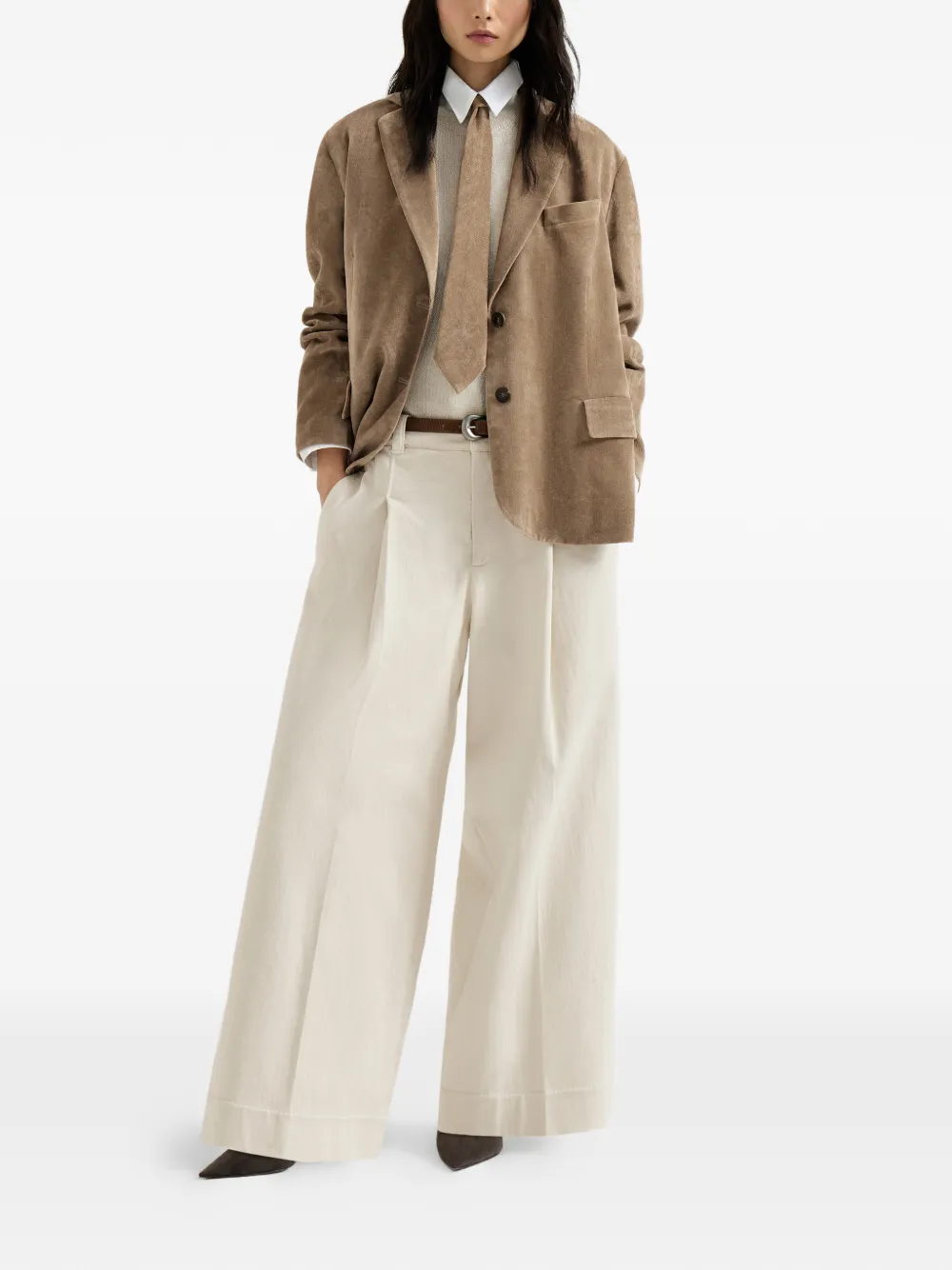 Brunello Cucinelli Ribfluwelen blazer met Monili Beige