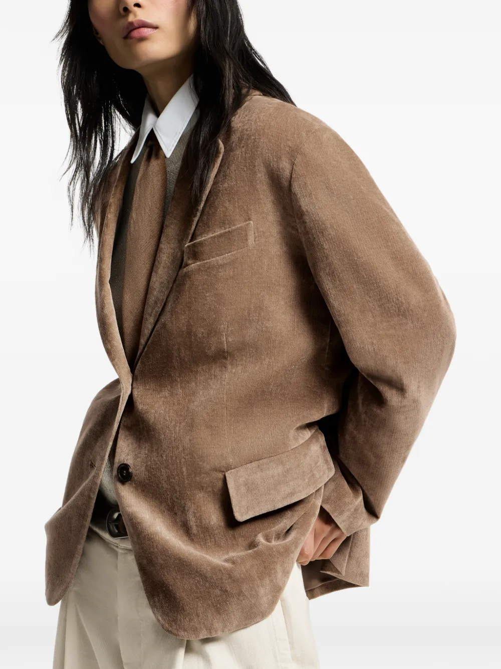 Brunello Cucinelli Ribfluwelen blazer met Monili Beige
