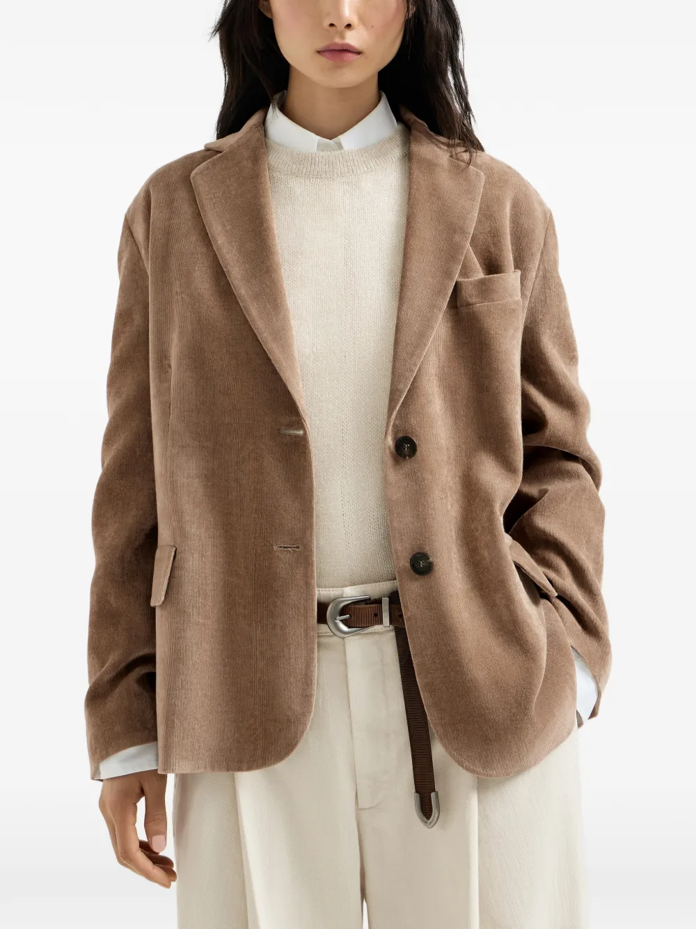 Brunello Cucinelli Ribfluwelen blazer met Monili Beige