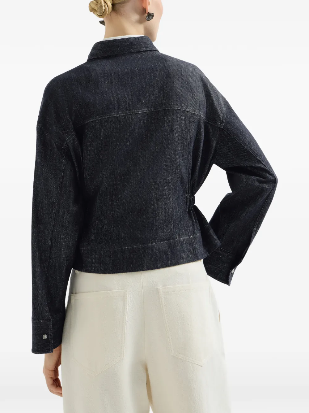 Brunello Cucinelli Twill cropped blouse met katoenen denim-effect Blauw