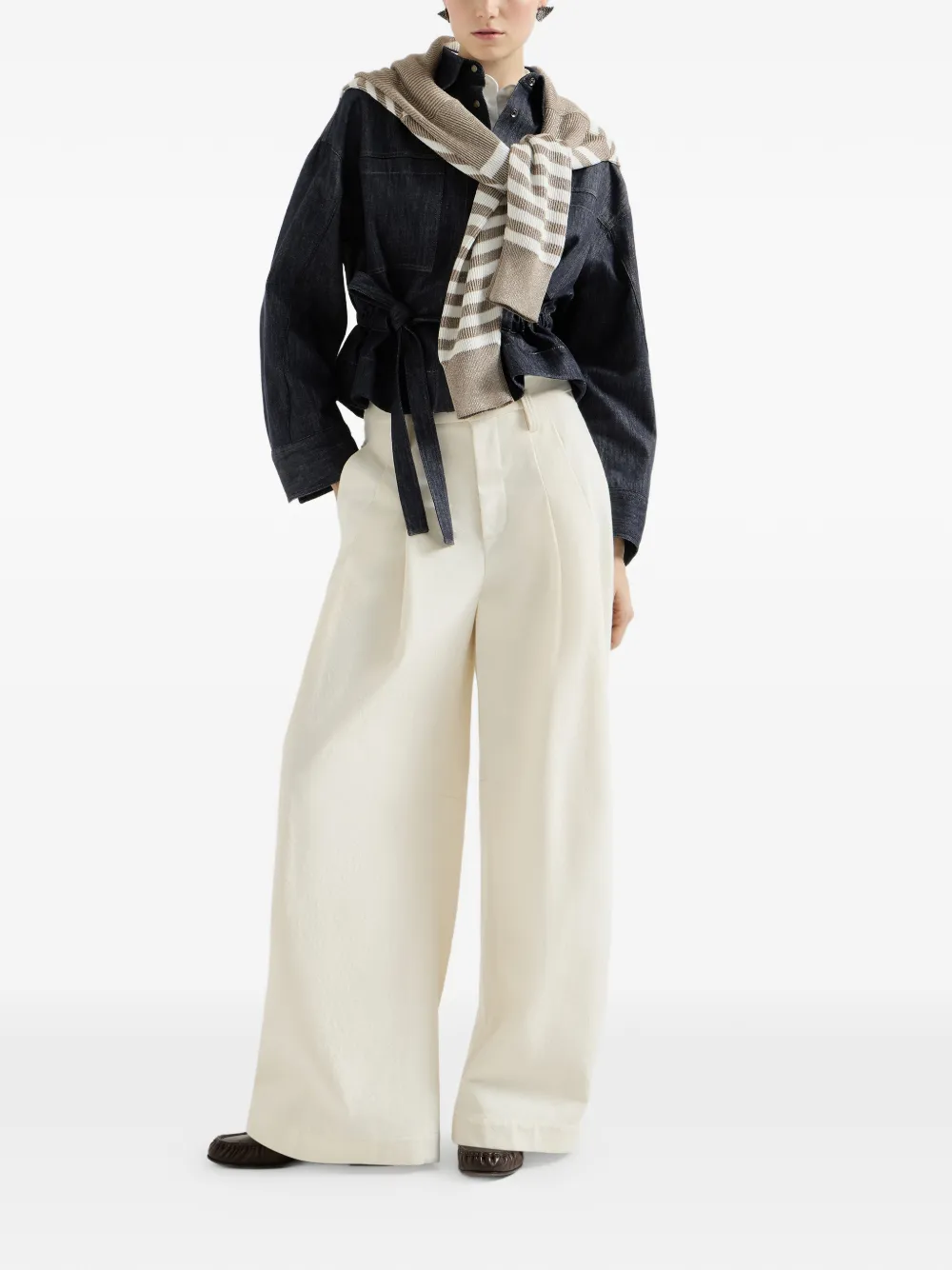 Brunello Cucinelli Twill cropped blouse met katoenen denim-effect Blauw